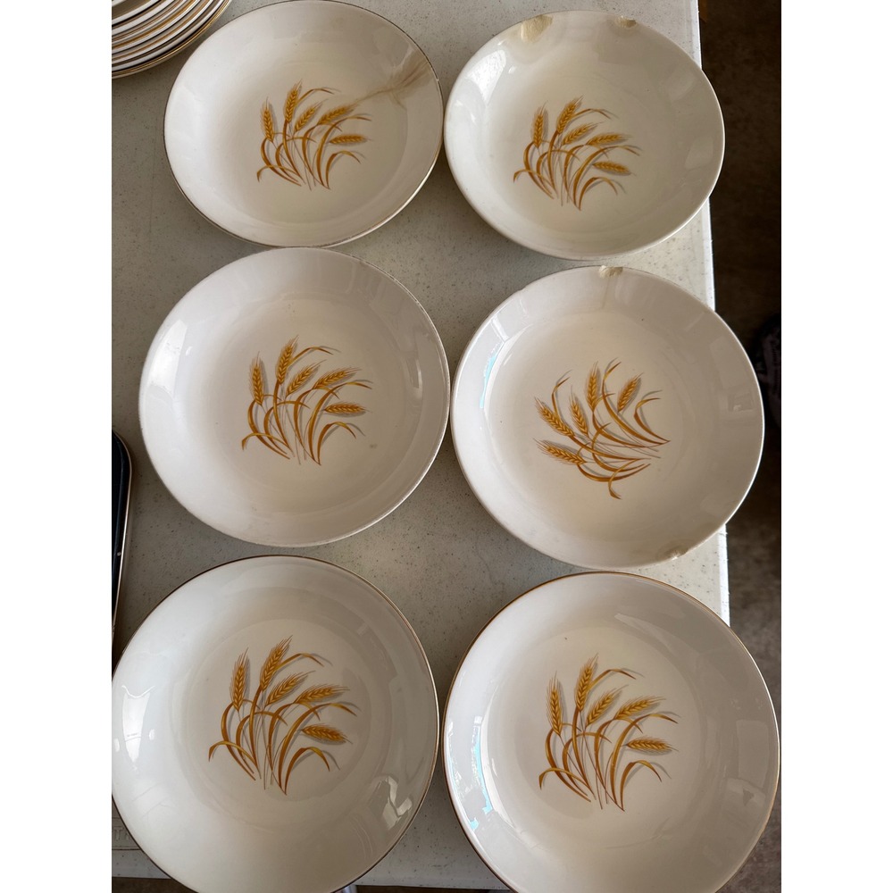 Vintage Golden Wheat 22K Gold Trim Soup Bowls Set of 6 Made in USA Oven Proof